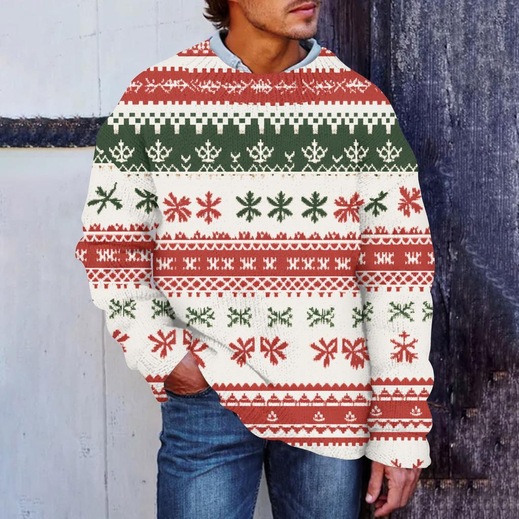 Men's Christmas Print Faux Sweater, Crewneck Sweatshirt, Loose Long-sleeved Top