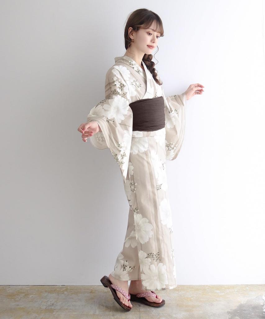 Комплект сменной одежды юката heiko F One Size Fits [KYOETSU], плетение, неотбеленное, 6 предметов (юката, оби, нижнее белье, гэта, пояс) Женский (14.Сумерки