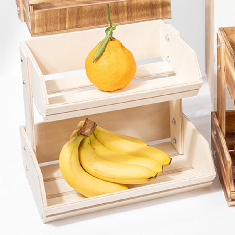 2 Layer Wood Fruit Bowl Holder And Bread Basket Display Shelves Ideal For Storing Fruits Vegetables Snacks In Kitchen