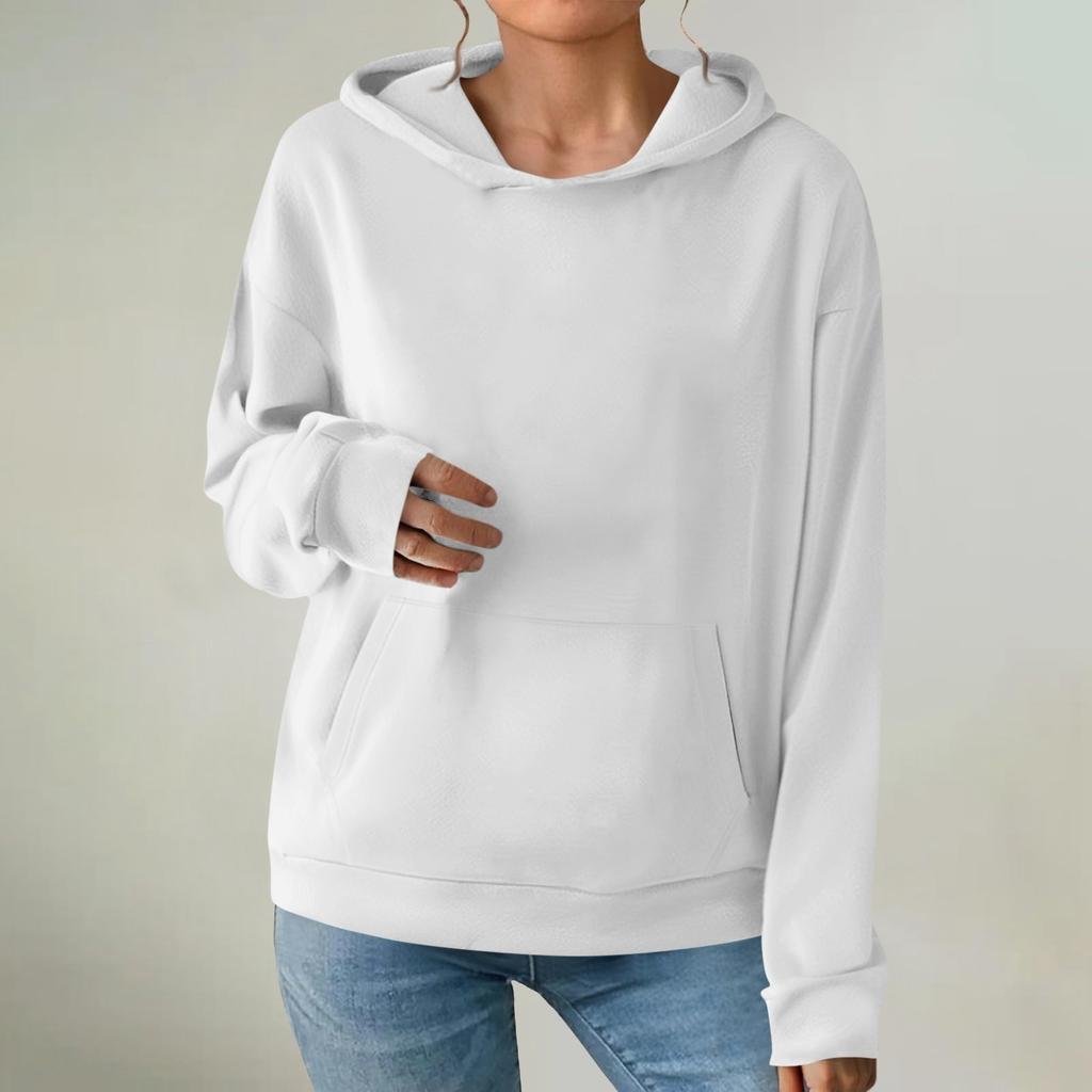 Women's Fashionable Long-sleeved Pullover And Solid-color Hooded Sweatshirt