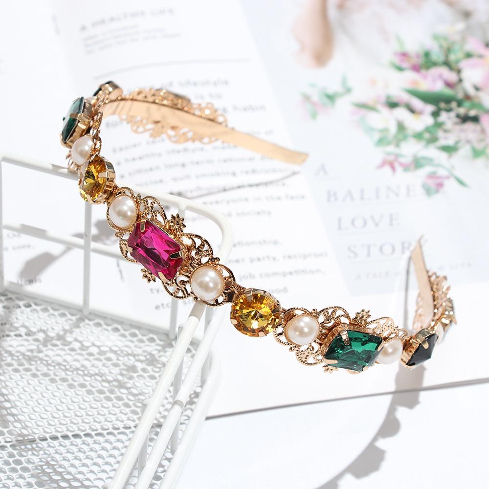 Fashion Baroque Style Party Jewelry Gifts Pearl Hair Band Gem Crystal Rhinestone Headband Head Wrap