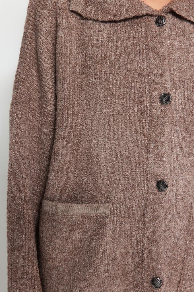 Женский модный стильный кардиган из норки, широкий крой с воротником-поло, трикотаж, кардиган из букле