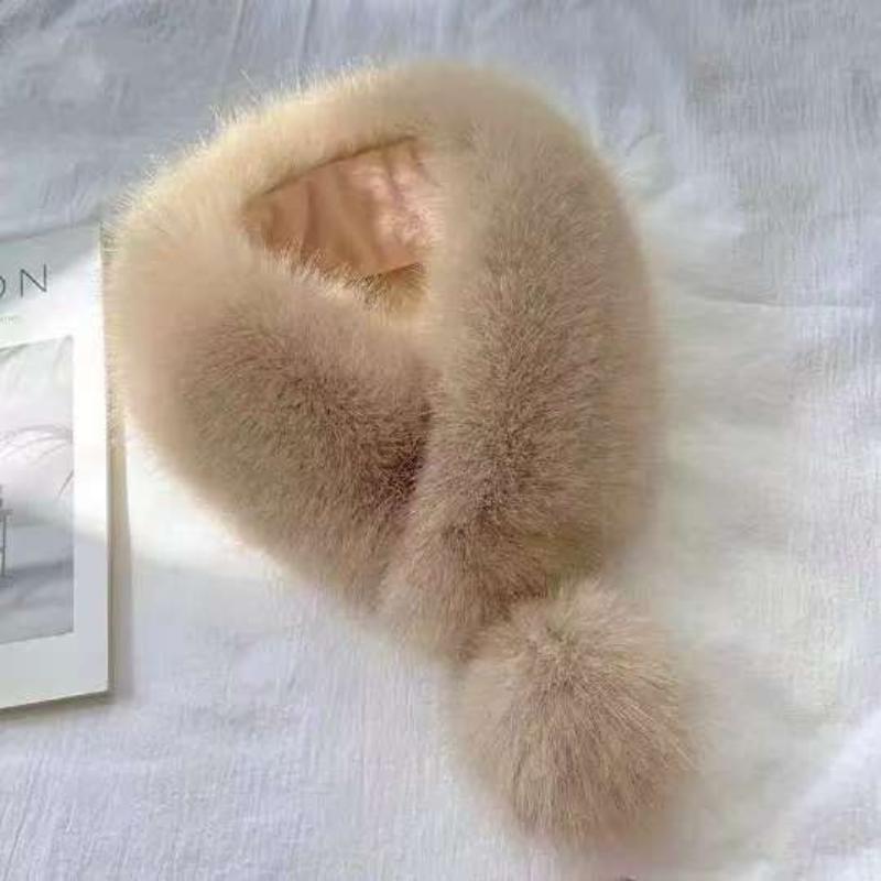 Luxury Velvet Texture Winter Outdoor Warm Scarf Solid Color Soft Faux Fur Collar Thickened Neck Scarf For Women