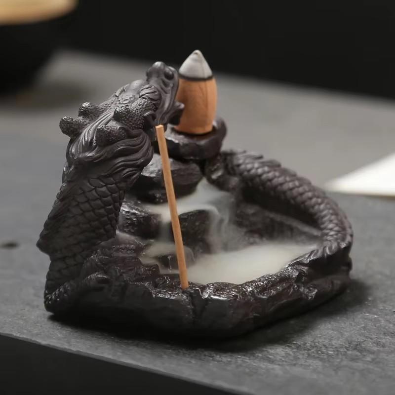 Hot Ceramic Dragon Incense Holder Smoke Backflow Incense Waterfall Burner Mini Office Desk Home Decor Teahouse Lotus Ornaments 7