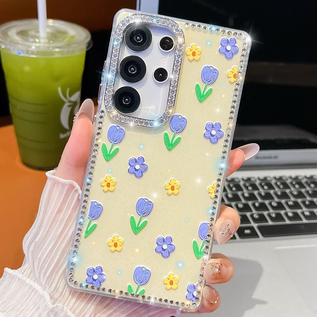 Чехол для мобильного телефона Samsung S25Ultra Чехол с блестками S24FE Цветок Одна линия Зеркальная подставка A36 Защитная крышка