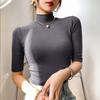 Cotton T-shirts For Women Turtleneck Short Sleeve Casual Elastic Slim Tee Shirts