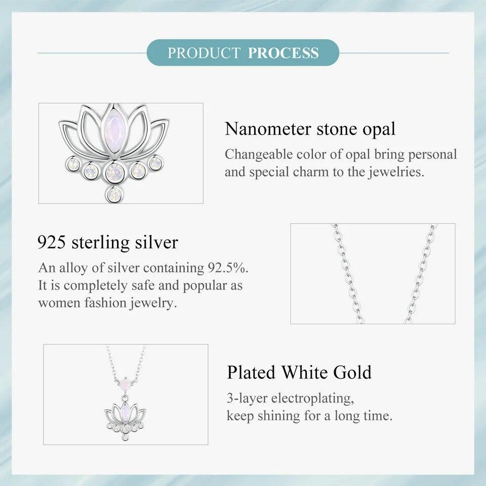 Bamoer 925 Sterling Silver Lotus Pendant Necklace Pink Opal Flower Neck Chain for Women Engagement Birthday Fine Jewelry Gift