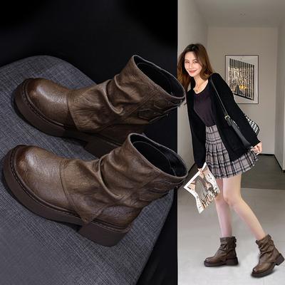 Женские ботинки челси на платформе Новые с круглым носком на массивном каблуке Женские коричневые ботильоны для улицы на высоком каблуке Кожаные ботинки Mujer