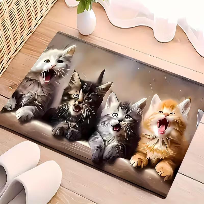 2D "Cute Little Cat Waiting for You To Come Home" Mat Welcome Mat Entrance Mat Soft and Comfortable Carpet Bathroom Entrance Mat