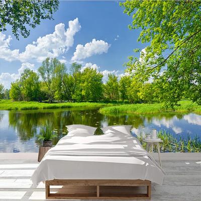 Лесной вид на озеро, природный пейзаж, 3D фото обои для спальни, гостиной, дивана, ТВ, фон, папье-пеинт, индивидуальный постер, настенная роспись