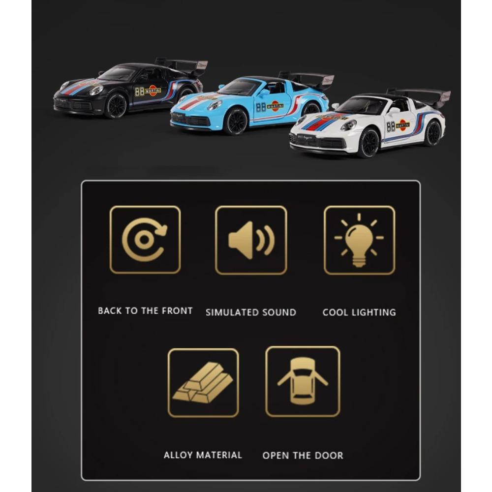 1/32 Porsche 911 Targa 4S Martini Racing Edition Спортивный автомобиль Сплав Литой Модель автомобиля Высокая симуляция Украшения Орнамент Подарок