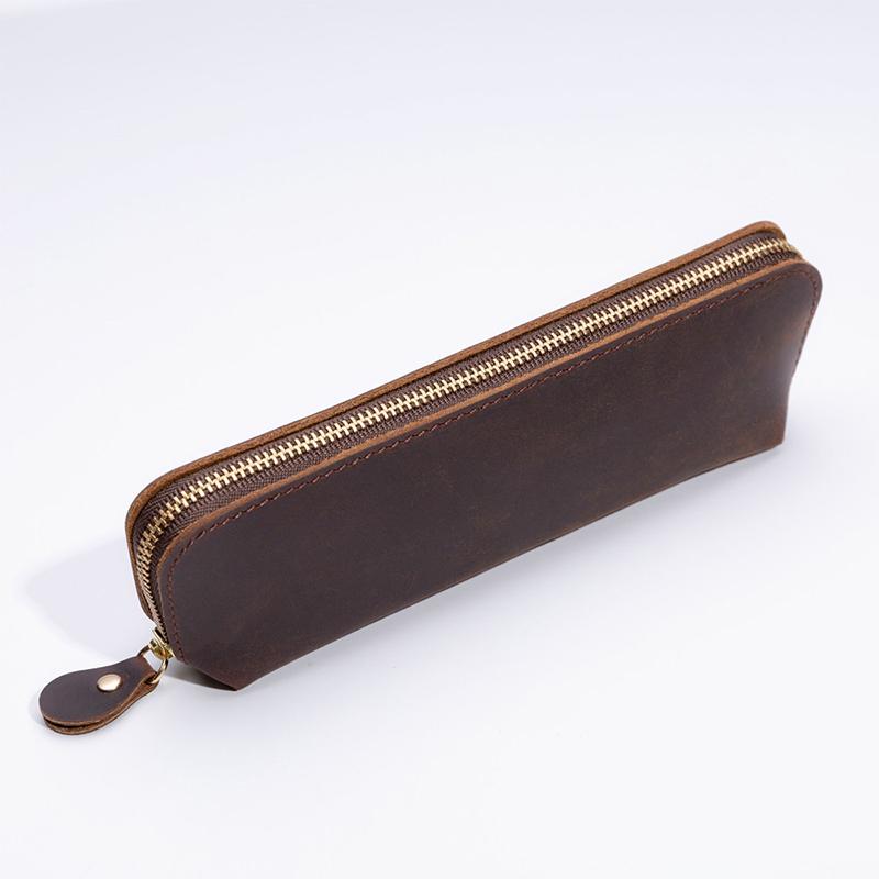 Personalized Real Leather Pencil case Custom Pens Case Aesthetic Pouch Genuine Leather Pens Bag