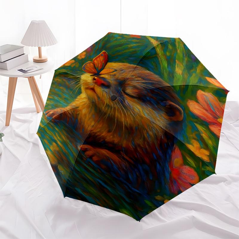 1PC Otter Butterfly Automatic Open/Close, 8-Rib Durable Frame Compact Travel Umbrella for Men & Women 058