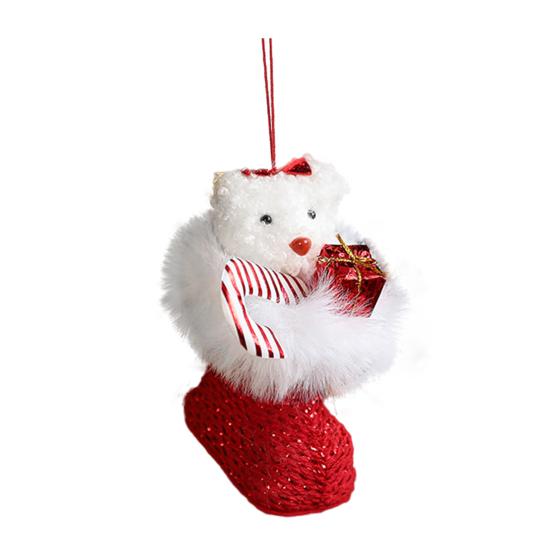 Plush Bear In Boot Christmas Ornaments Mini Stuffed Bear Hanging Ornaments Winter Fuzzy Shoes Christmas Tree Decor