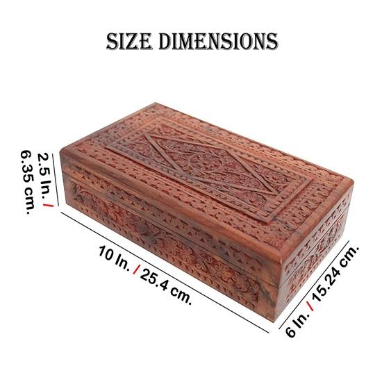Деревянная прямоугольная коробка для хранения Sheesham 25,4 см, резная шкатулка для драгоценностей, декоративная подарочная коробка