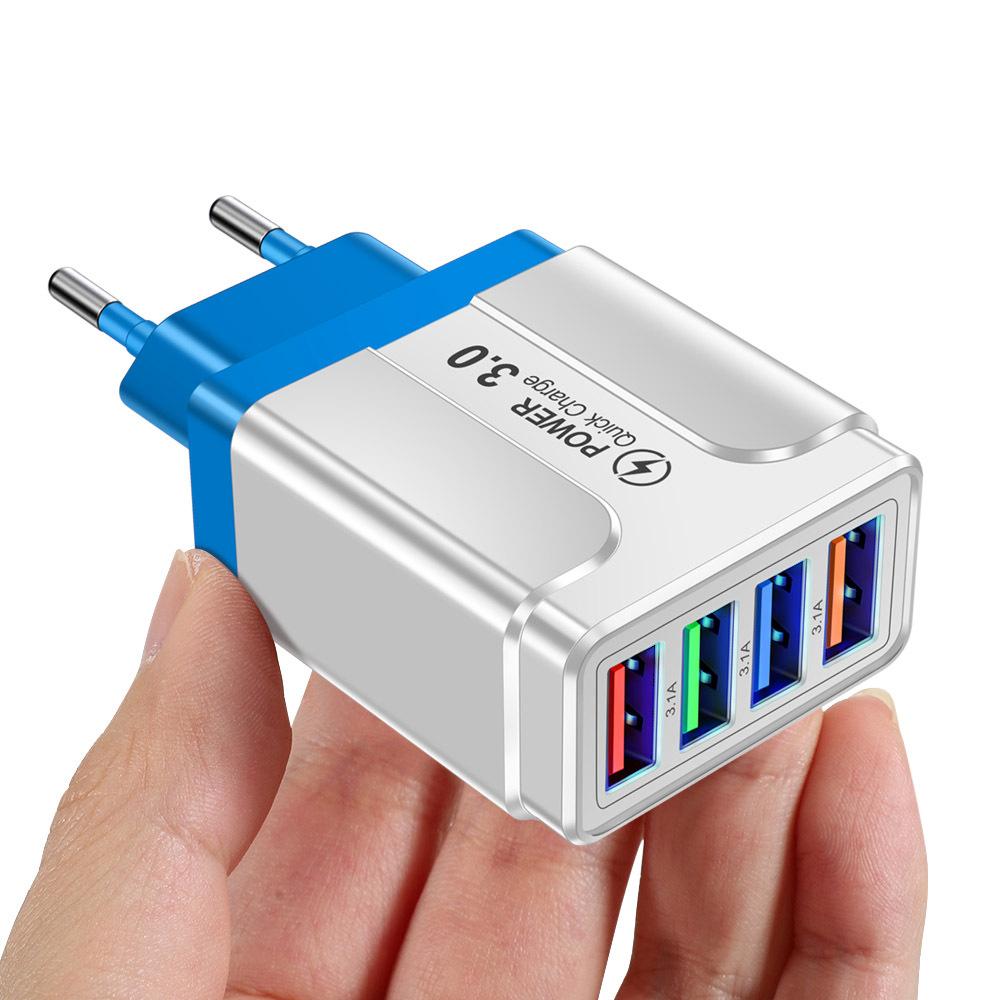 Быстрая зарядка на 4 USB Quick Charge 3.0 Быстрая USB-зарядка от сети Портативное мобильное зарядное устройство Адаптер QC 3.0 для Xiaomi IPhone X Вилка EU US