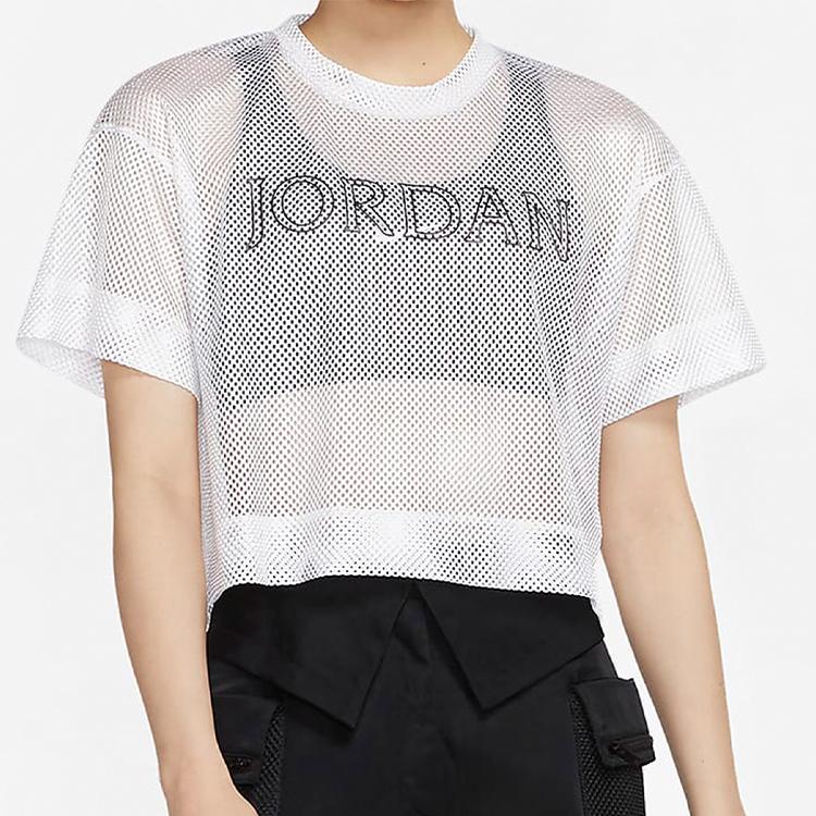 Jordan Спортивная сетчатая футболка с коротким рукавом Женские топы Белые CZ1892-100