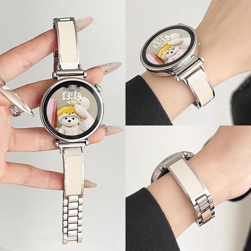 Совместимый металлический кожаный ремешок для Huawei Watch GT 4/5, GT 3 и Watch 4 (Женская летняя коллекция)