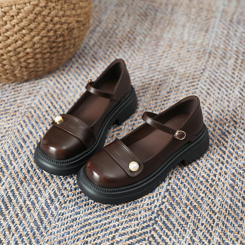 Mary Jane women's shoes 2025 spring new French sweet cool style retro single shoes pearl thick heel light sole small leather shoes women