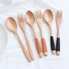 Wooden 2PCS Rice Cereal Soups Utensil Fork Spoon Dinnerware Sets Tableware