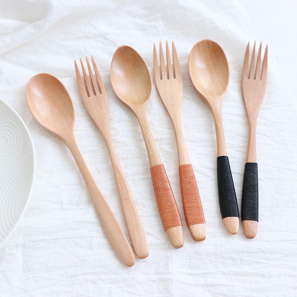 2PCS Natural Cereal Rice Utensil Soups Tableware Spoon Fork Dinnerware Sets
