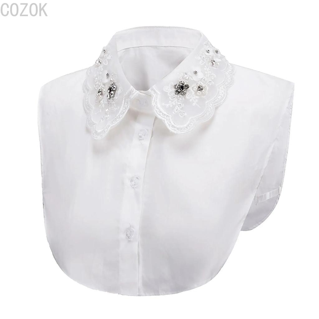 Fashion Women's Embroidery Shirt Fake Collar Removable Mujer Faux Cols White Sweater False Collar Lapel Shirt Blouse Detachable