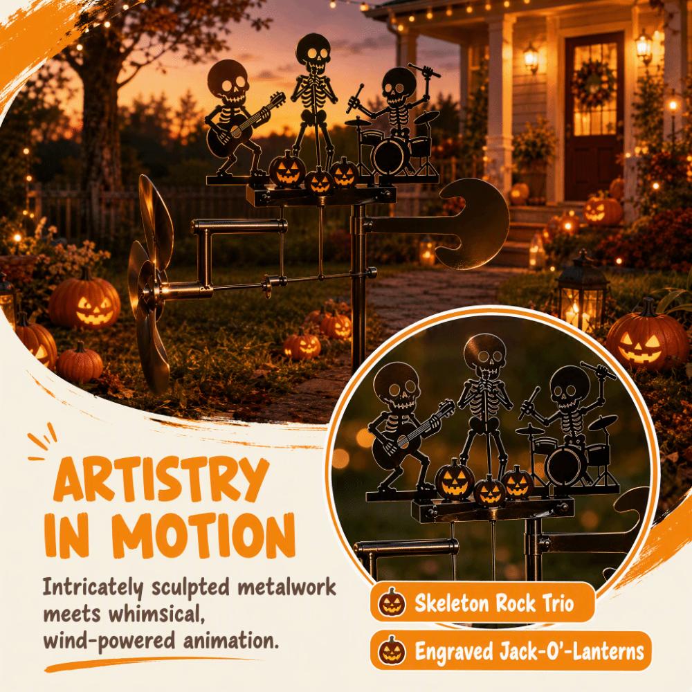 Wind-Powered Halloween Skeleton Metal Drummer Wind Heavy Duty Musical Skull Garden Stake Yard