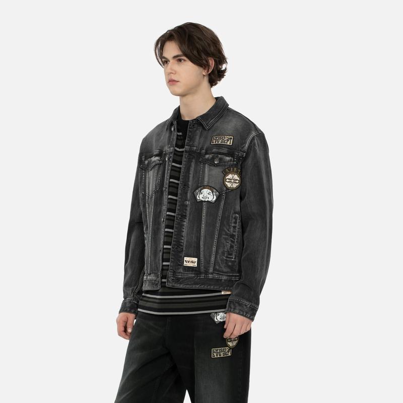 Evisu Джинсовая куртка с вышивкой SS24 Мужские куртки Черный 2ESHTM4DJ8003RXDP