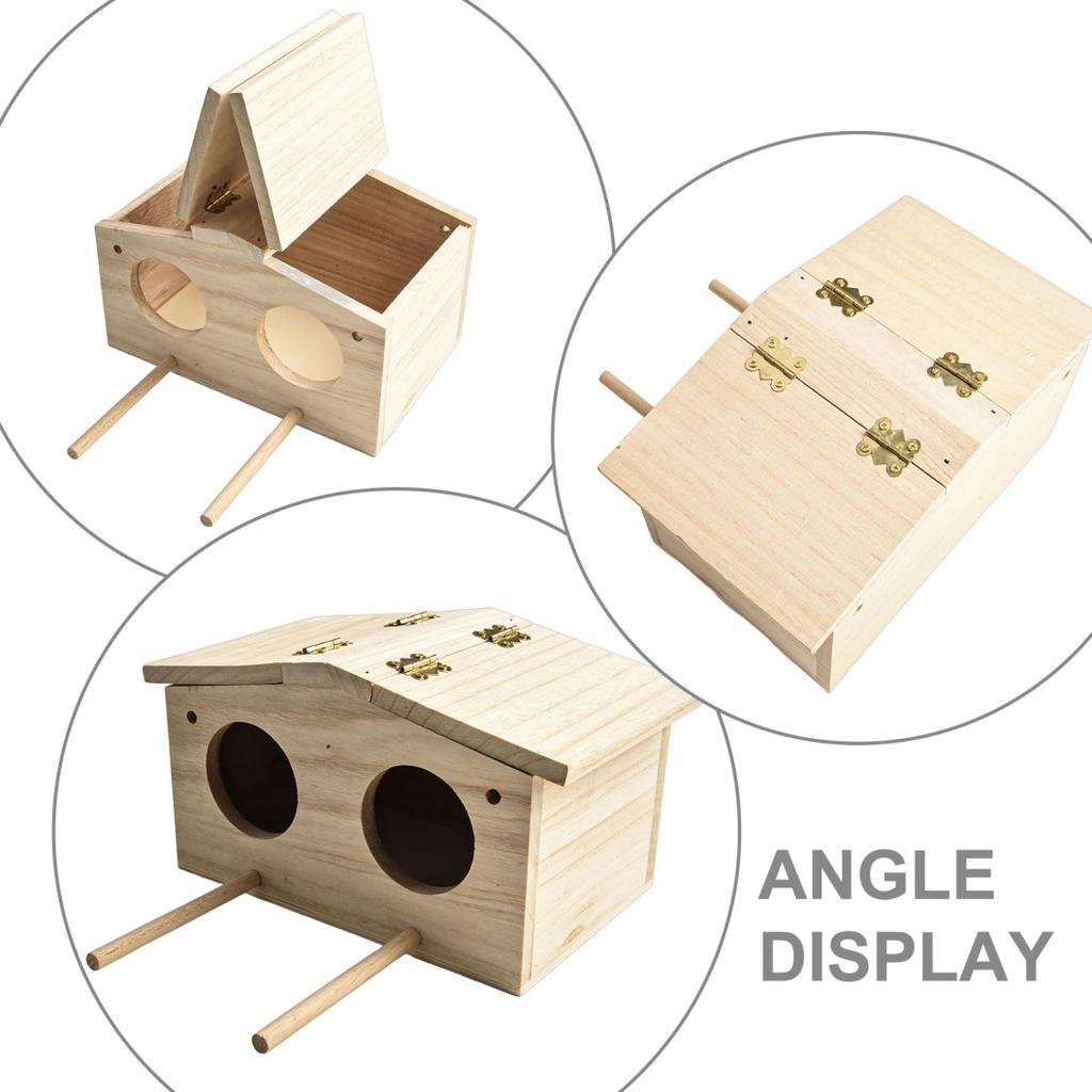 Bird Breeding Nest Parakeet Nesting Box Natural-Wood House Parrots Mating Box
