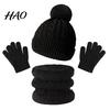 Children Winter Outfit Accessories Kids Warm Knit Set, Bear Ear Hat, Fleece Lined Neck Gaiter & Cute Hat for Babies Full Finger Gloves, Thick