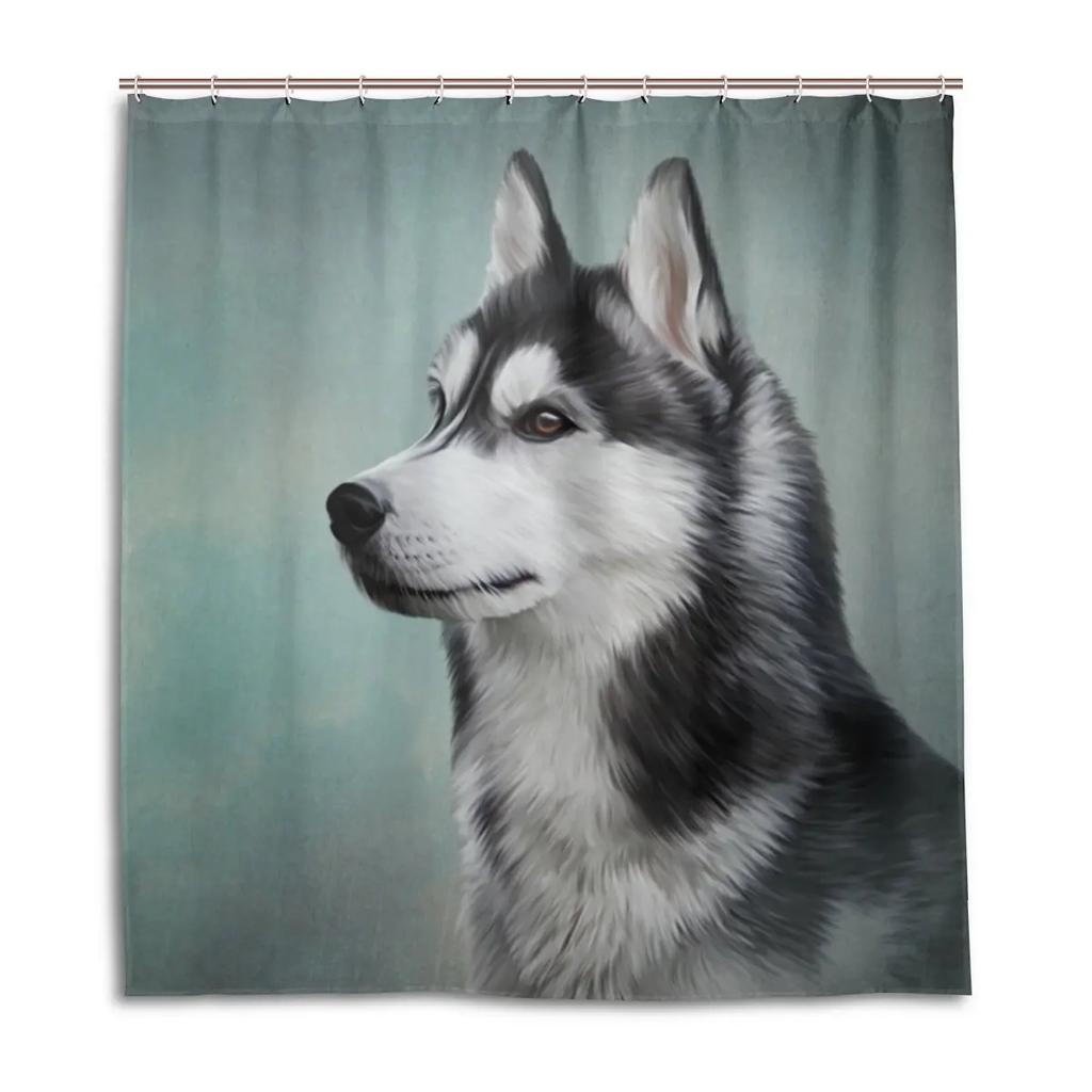 Cute Siberian Husky Shower Curtain Christmas Shower Curtain Set Husky Dog Puppy Bathroom Curtain Pet Dogs Christmas Home Decor