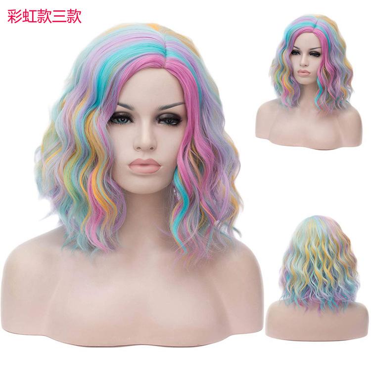 European and American wigs full head cover women's big waves medium long bangs long curly hair gradual change synthetic wigs