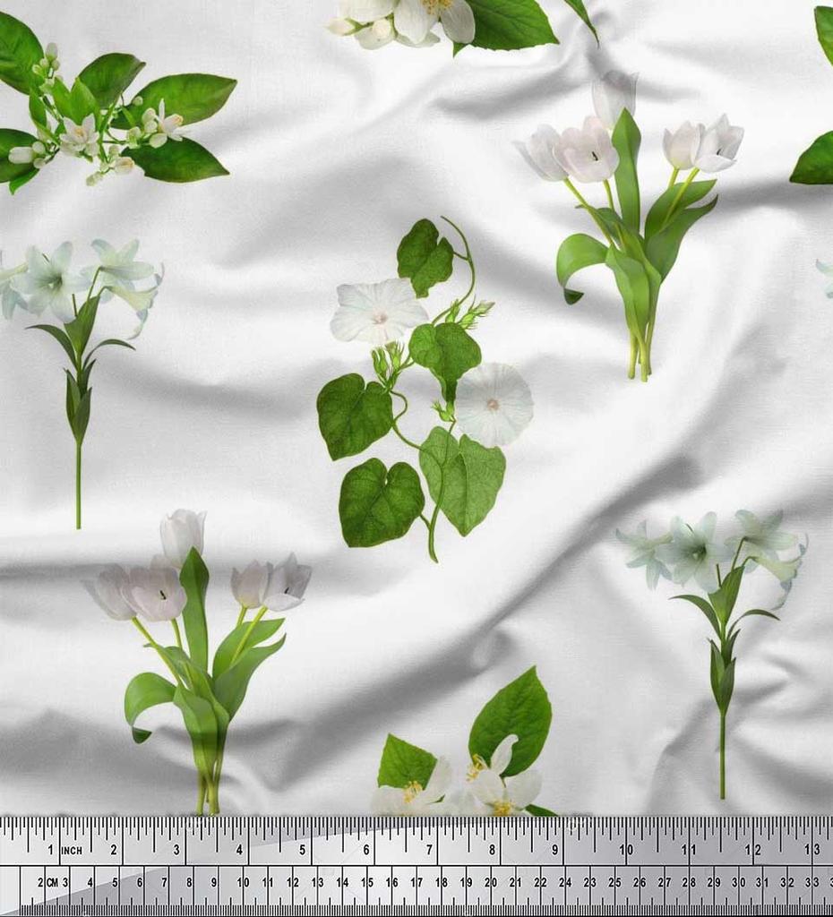 Soimoi Японская креп-сатиновая ткань с листьями, тюльпанами и цветочным принтом азалии, ткань по метрам 42 дюйма