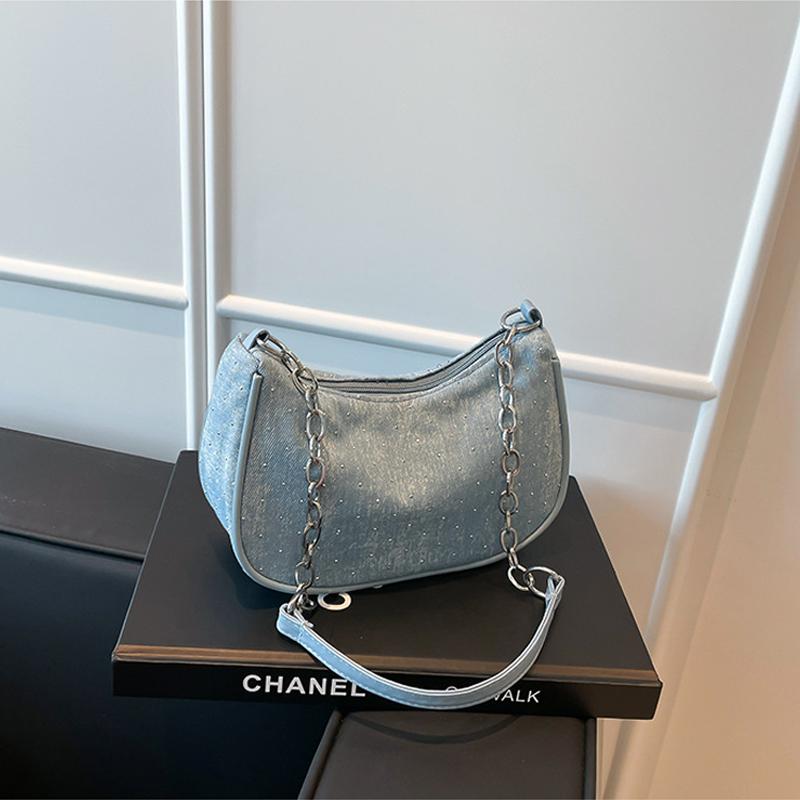 Женская сумка через плечо Модная джинсовая сумка через плечо, Простая однотонная сумка, Женская цепочка, Ручная под мышкой, Женская сумка