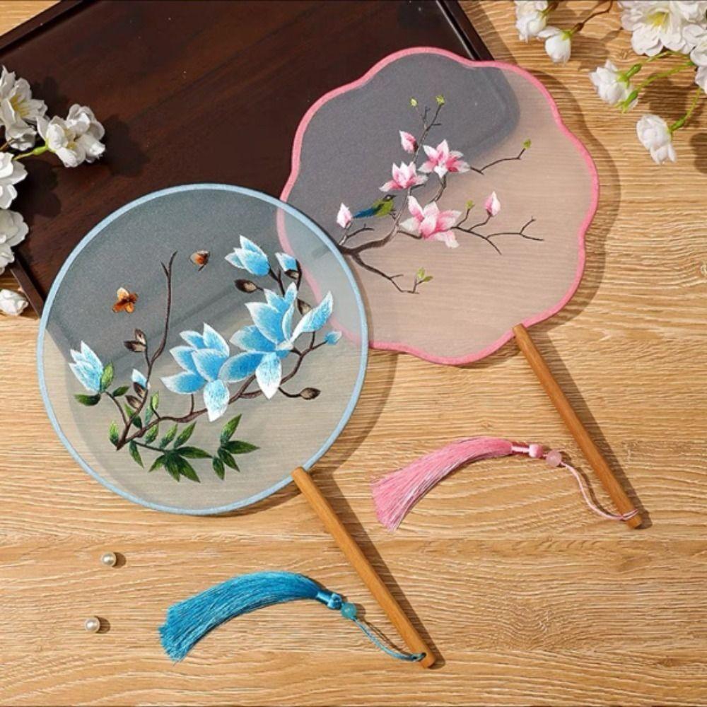 Wedding Home Decor Handheld with Pendant Photography Prop Embroidery Fan Silk Fan Chinese Style Fan