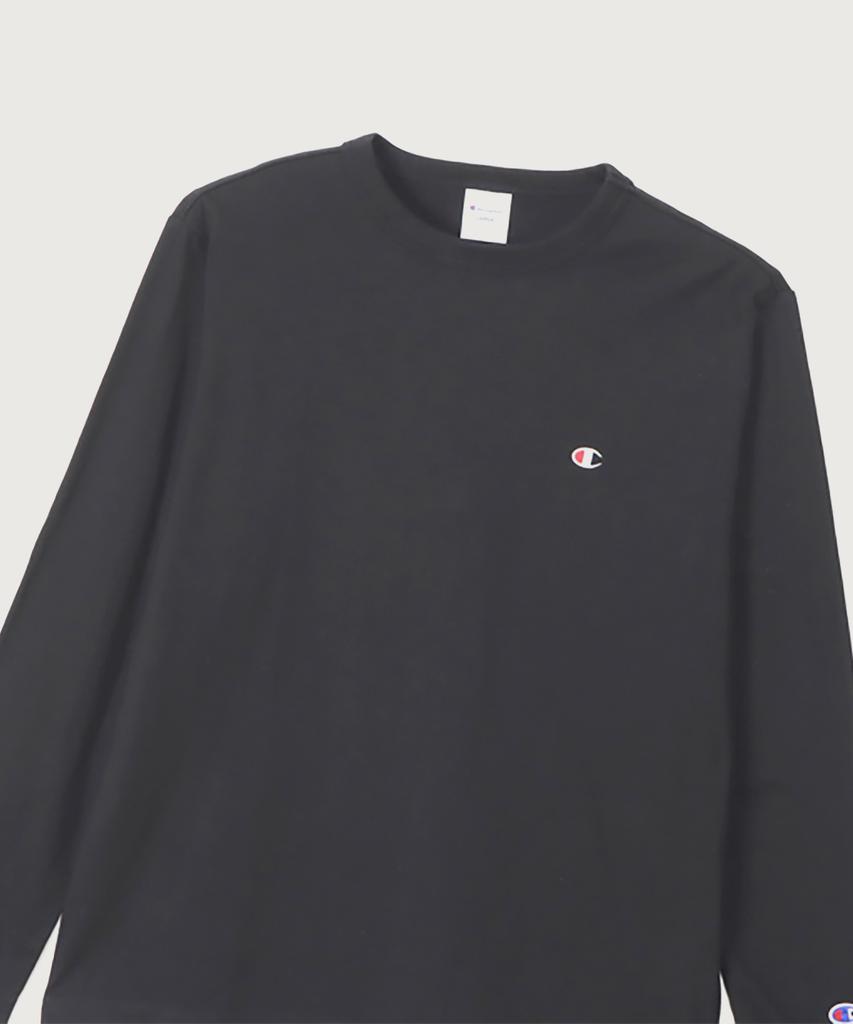 Champion Черная футболка с длинным рукавом, regular fit, с логотипом C