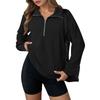 Women's Fashion Solid Color Zipper Lapel Solid Color Casual Sweatshirt Loose