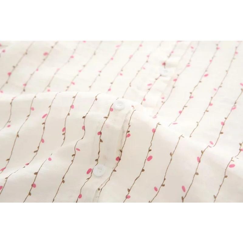 Осенняя двухслойная хлопковая пряжа с длинными рукавами для женщин, свободная художественная мелкая цветочная мягкая рубашка из хлопка, блузки и рубашки