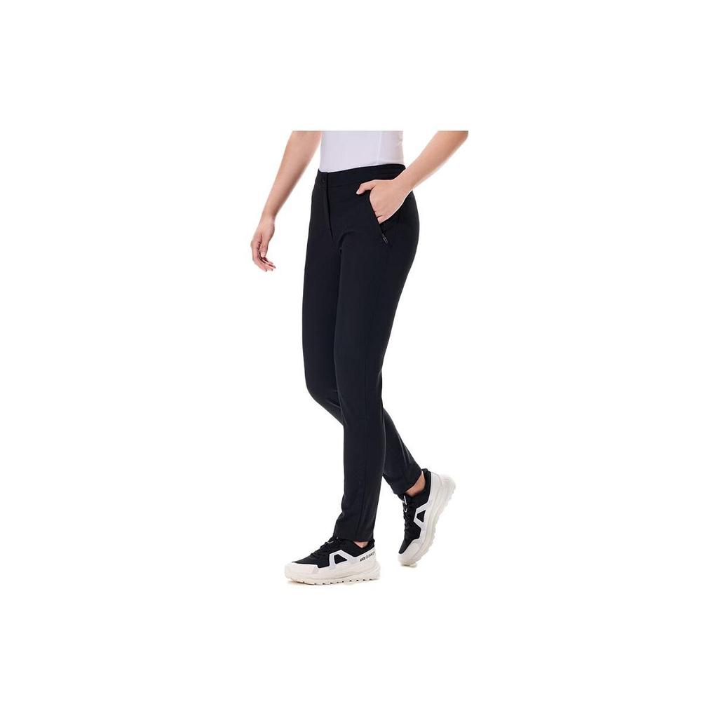 Anta Logo Mid-Waist Button Straight Casual Long Pants Women Pants Black 162320518-1