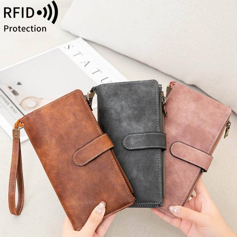 Многофункциональный кожаный кошелек RFID для женщин с большой вместимостью и винтажным стилем