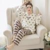 2025 Autumn Winter Flannel Warm Women's Pajamas Sets Long Sleeve Women Sleepwear Peach Heart Stripe Two Piece Set Pyjamas Coral Velvet Pijama Homewear