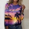 Топы для женщин Coconut Trees by the Seaside Print Round Neck Long Sleeve T Shirt Fall Casual Slim Pullover Women's Long Sleeve Top