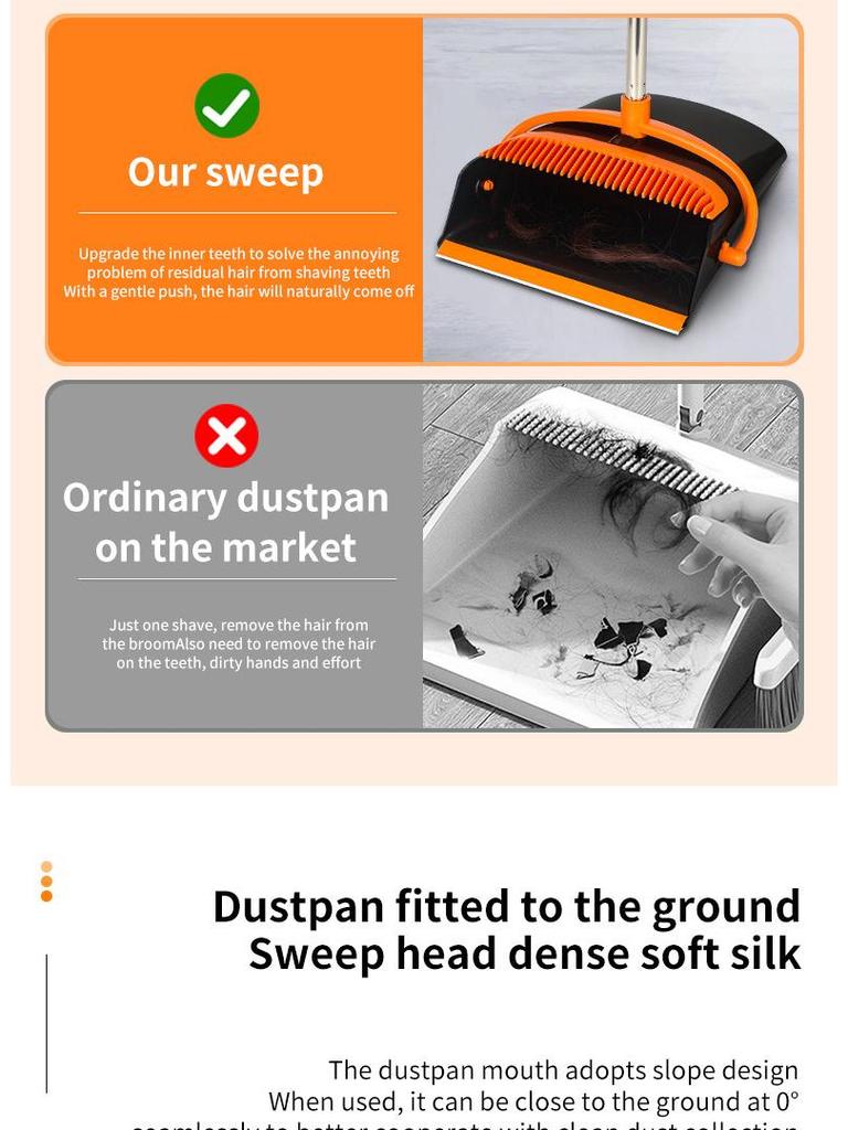 Семейный набор: вертикальная метла и совок с очень длинной ручкой для использования в помещении/на улице