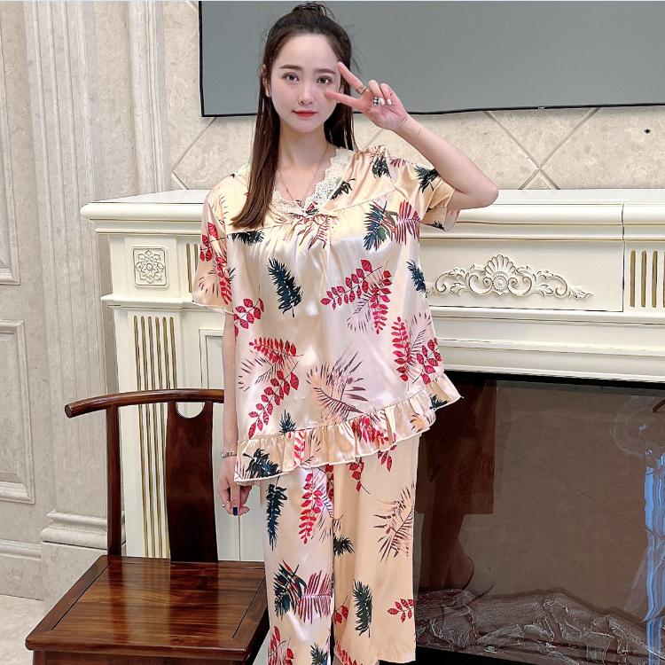 Пижамы летние капри женские пижамные комплекты с коротким рукавом элегантные пижамы атласные шелковые пижамы домашняя одежда
