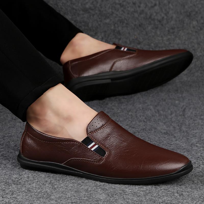 Fashion Lightweight Walking Flats Fashion Men's Leather Loafers Slip-On Comfortable Casual Shoes Breathable Driving Moccasins for Men