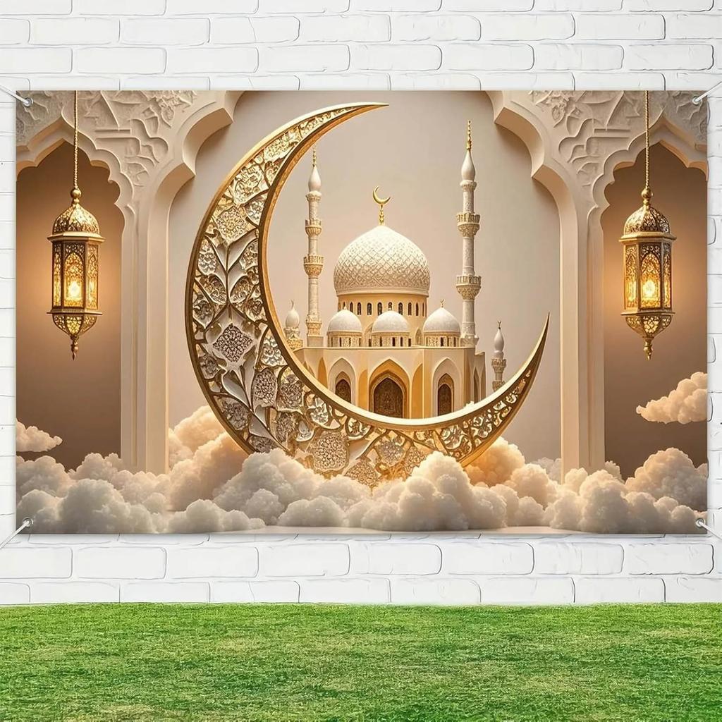 Украшения для Рамадана Исламский Полумесяц Мечеть Баннер Ид Мубарак Мусульманский Декор для Дома Знак Рамадан Карим Принадлежности для Вечеринки Ифтар Фоновая Стена