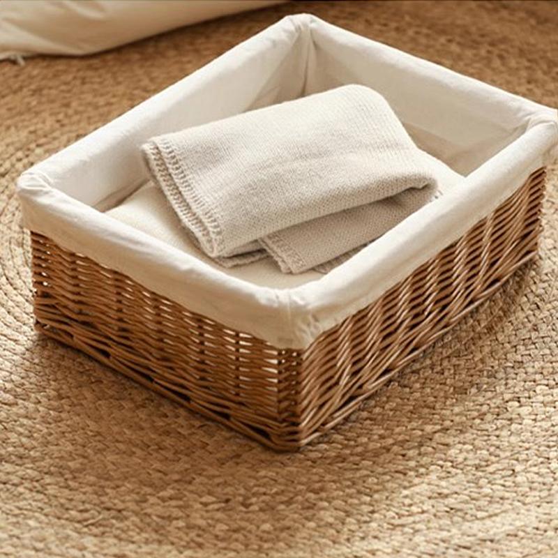 Large Wicker Bread Basket With Linen Liner Handmade Rattan Bread Serving & Storage Basket Snack Sundries Cosmetic Storage Case