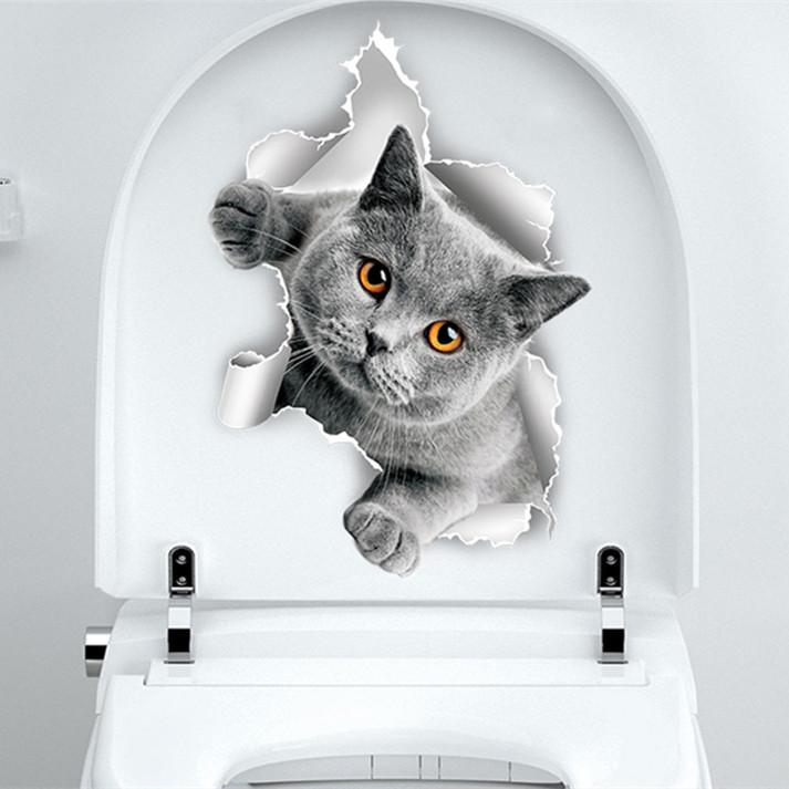 Наклейка на унитаз с изображением мультяшного кота, украшение для ванной комнаты и туалета, водонепроницаемая 3D-самоклеящаяся наклейка на крышку унитаза