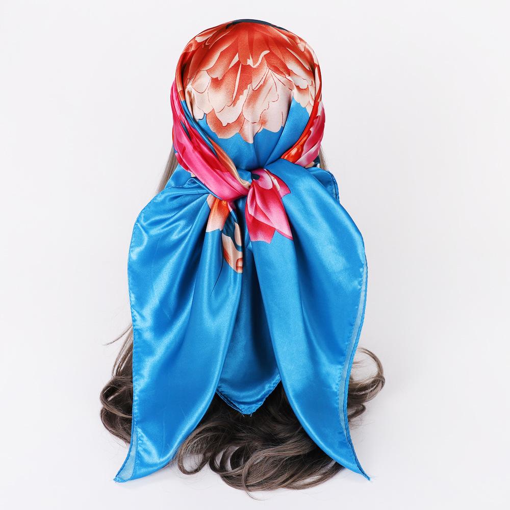 Шелковый шарф с тюрбаном и принтом. Шелковый квадратный шарф. Большой квадратный шарф 90 см. Женский солнцезащитный шарф-шаль.
