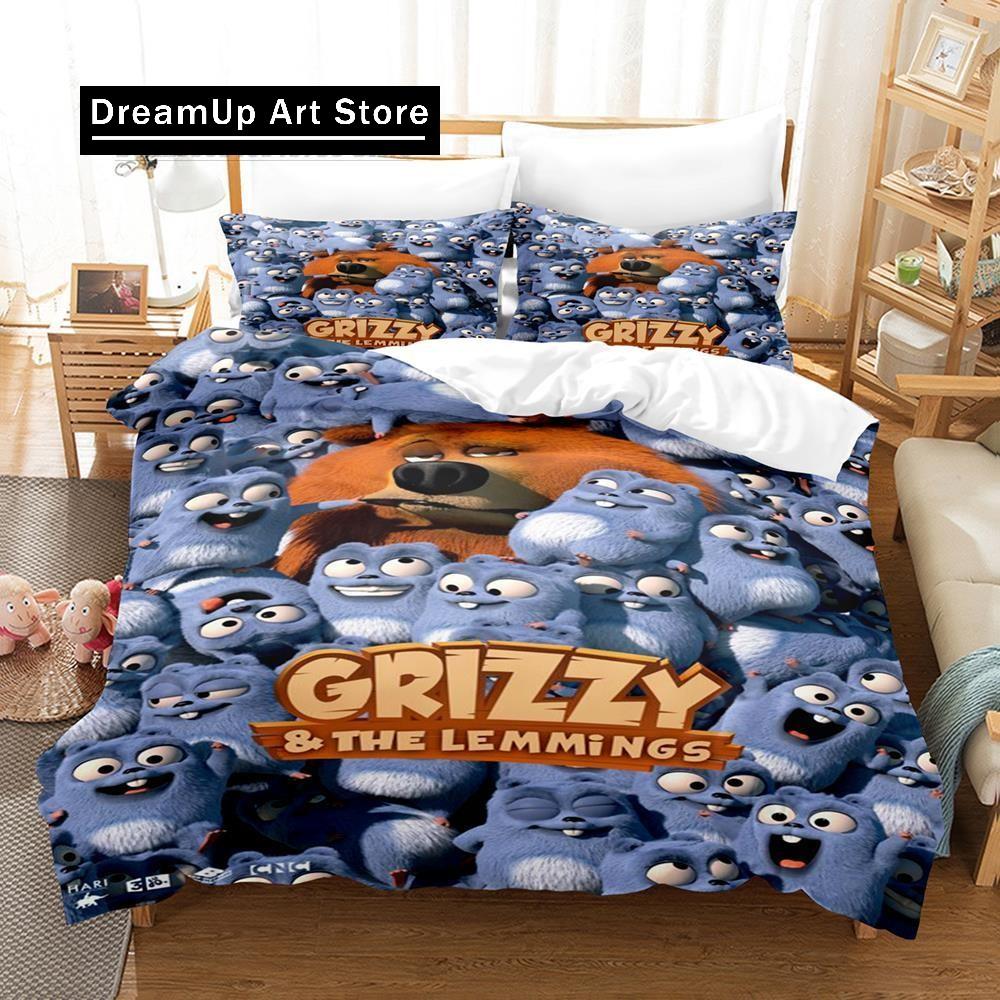 3D Print Fashion Grizzy and The Lemmings Bedding Set Boys Girls Twin Queen Full Size Duvet Cover Pillowcase Bed Adult Bedroom